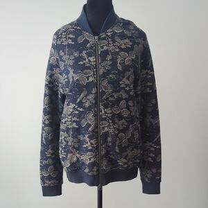 Frank + Oak Quilted Botanical Print Design Jacket in Rich Navy